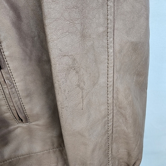 Vince 100% Leather Tan Moto Waist Cinched Jacket Size Large Neutral Biker - Picture 6 of 9